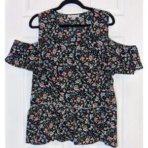 Extra Touch Floral Boho Cottagecore Print Cold Shoulder Ruffle Blouse Top 2X